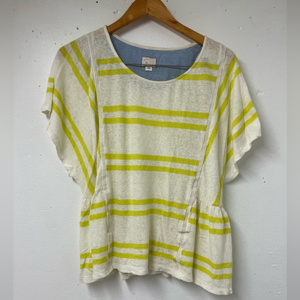 Anthropologie cream and yellow summer batwing top